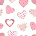 Seamless pattern Heart shaped cookies Valentines day vector illustration Royalty Free Stock Photo